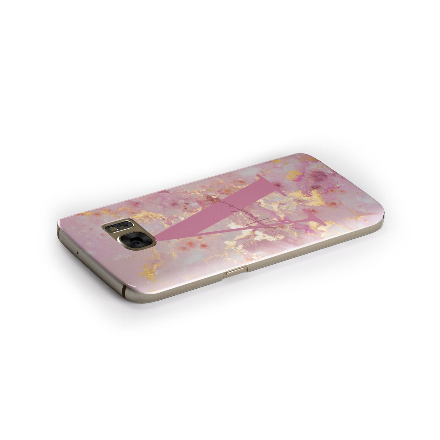 Monogrammed Pink Gold Marble Samsung Galaxy Case Side Close Up