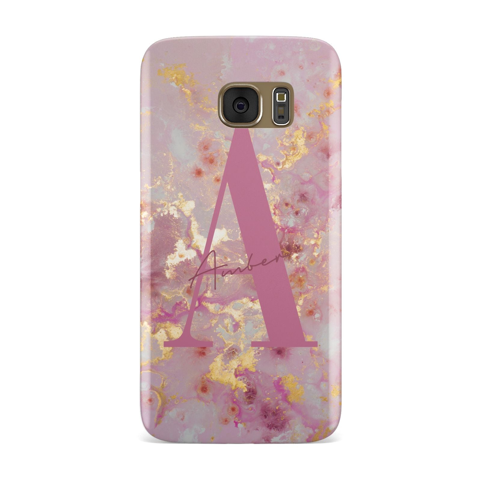 Monogrammed Pink Gold Marble Samsung Galaxy Case