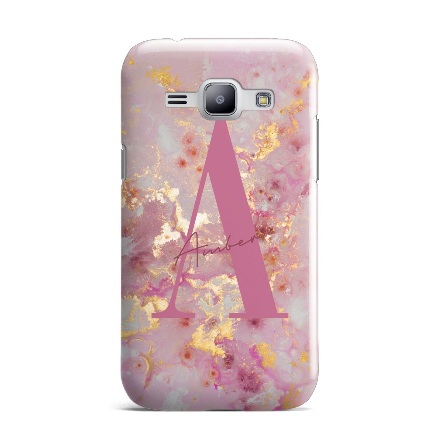 Monogrammed Pink Gold Marble Samsung Galaxy J1 2015 Case