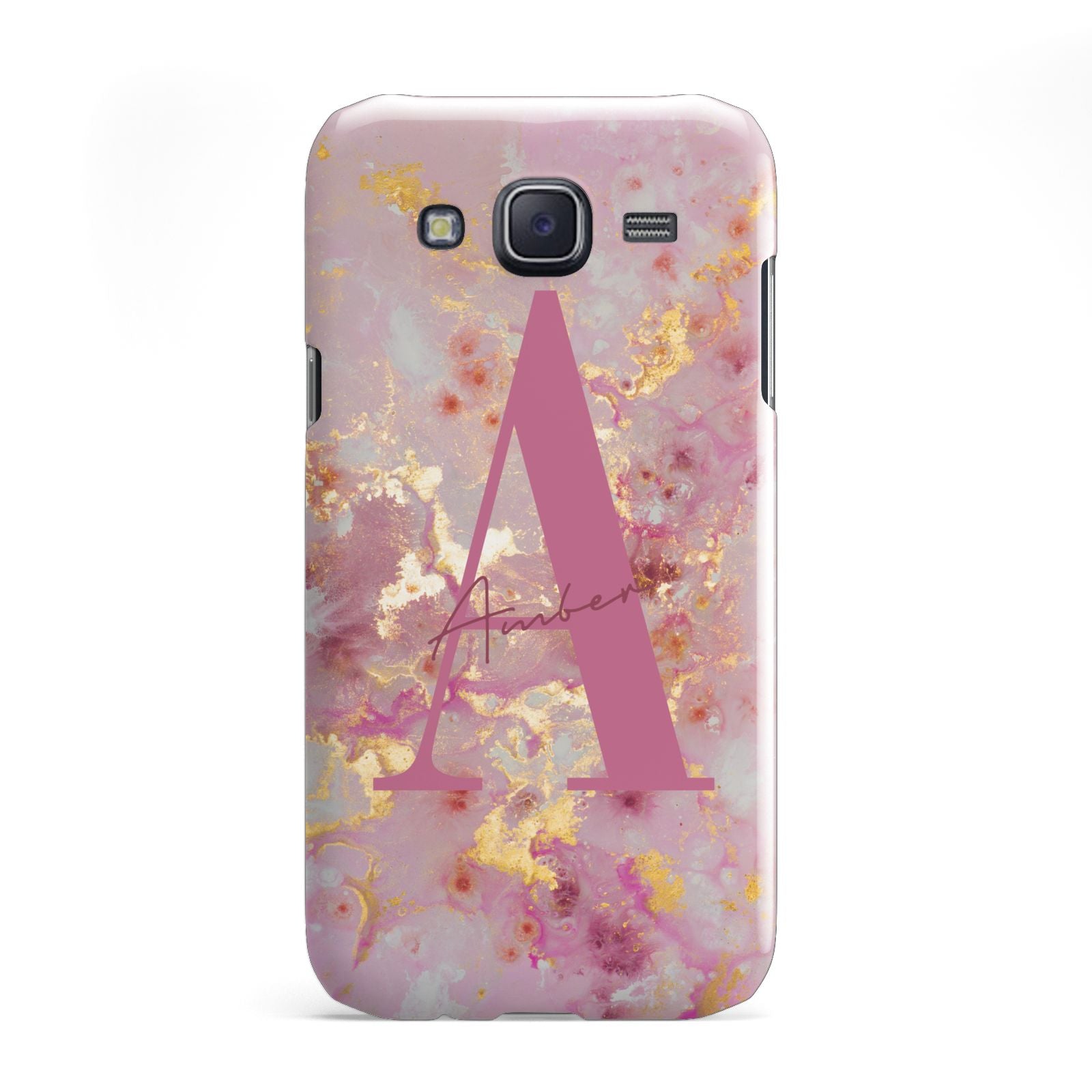 Monogrammed Pink Gold Marble Samsung Galaxy J5 Case