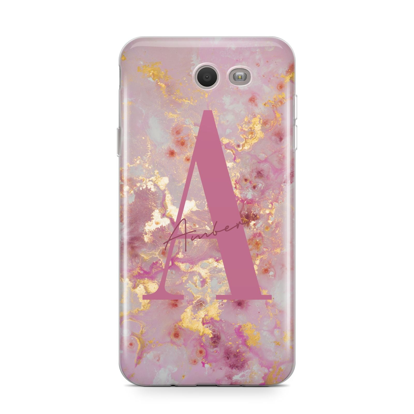Monogrammed Pink Gold Marble Samsung Galaxy J7 2017 Case