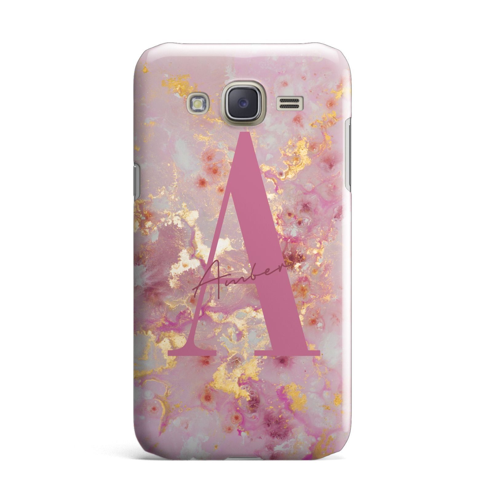 Monogrammed Pink Gold Marble Samsung Galaxy J7 Case