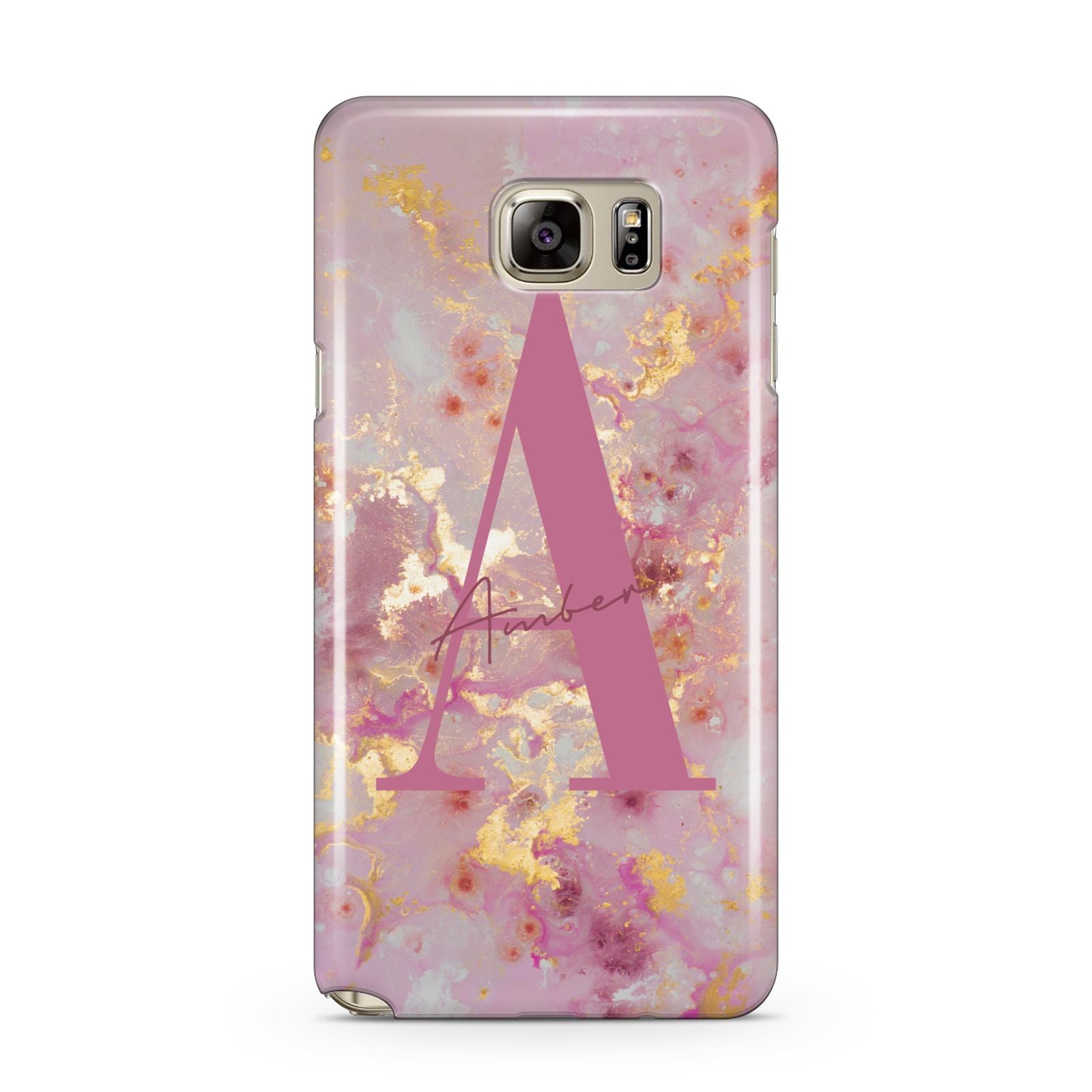 Monogrammed Pink Gold Marble Samsung Galaxy Note 5 Case
