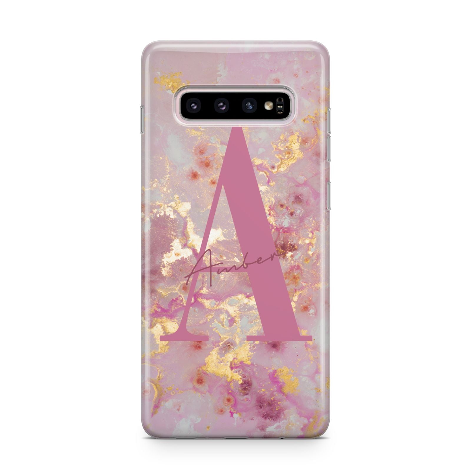 Monogrammed Pink Gold Marble Samsung Galaxy S10 Plus Case