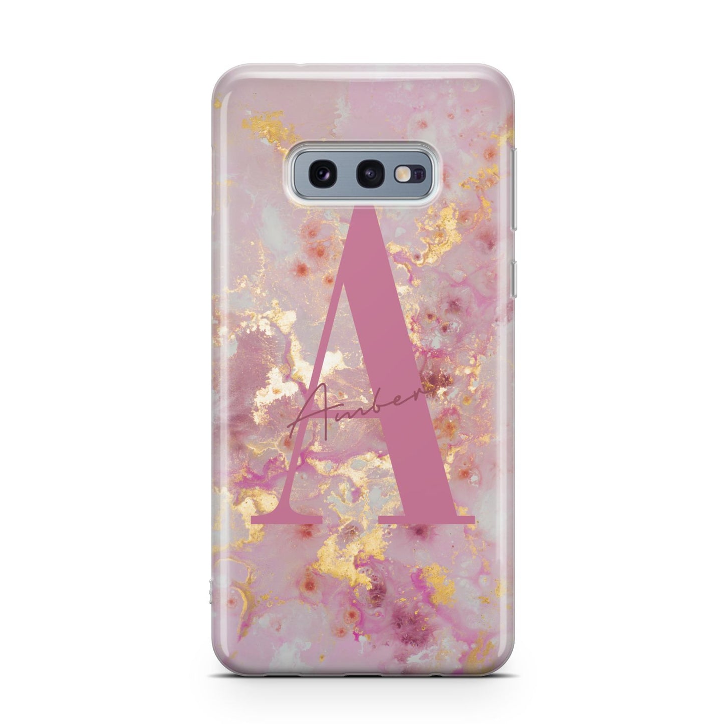 Monogrammed Pink Gold Marble Samsung Galaxy S10E Case