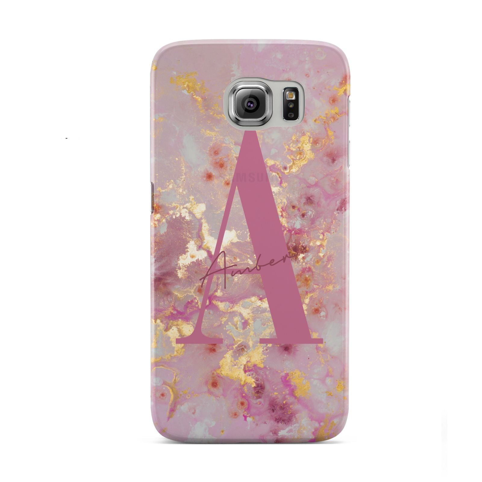 Monogrammed Pink Gold Marble Samsung Galaxy S6 Case