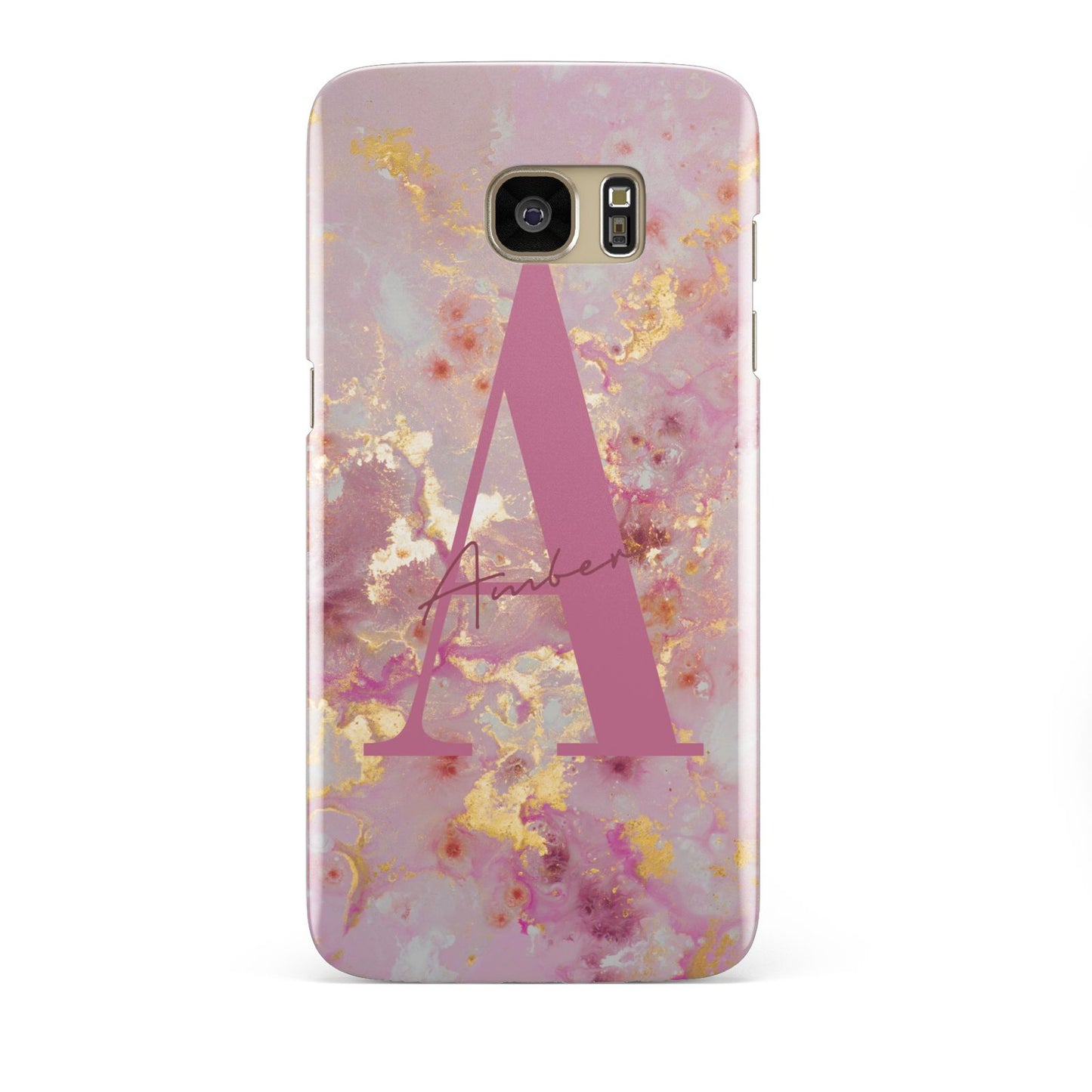 Monogrammed Pink Gold Marble Samsung Galaxy S7 Edge Case