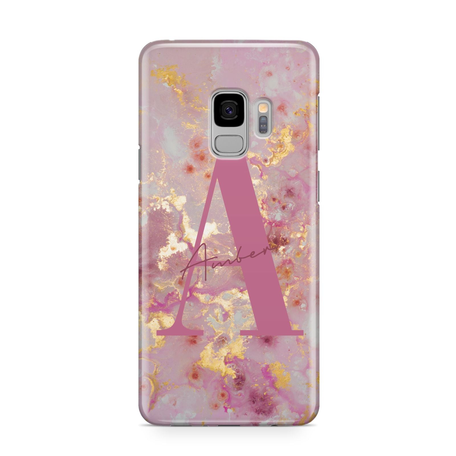 Monogrammed Pink Gold Marble Samsung Galaxy S9 Case
