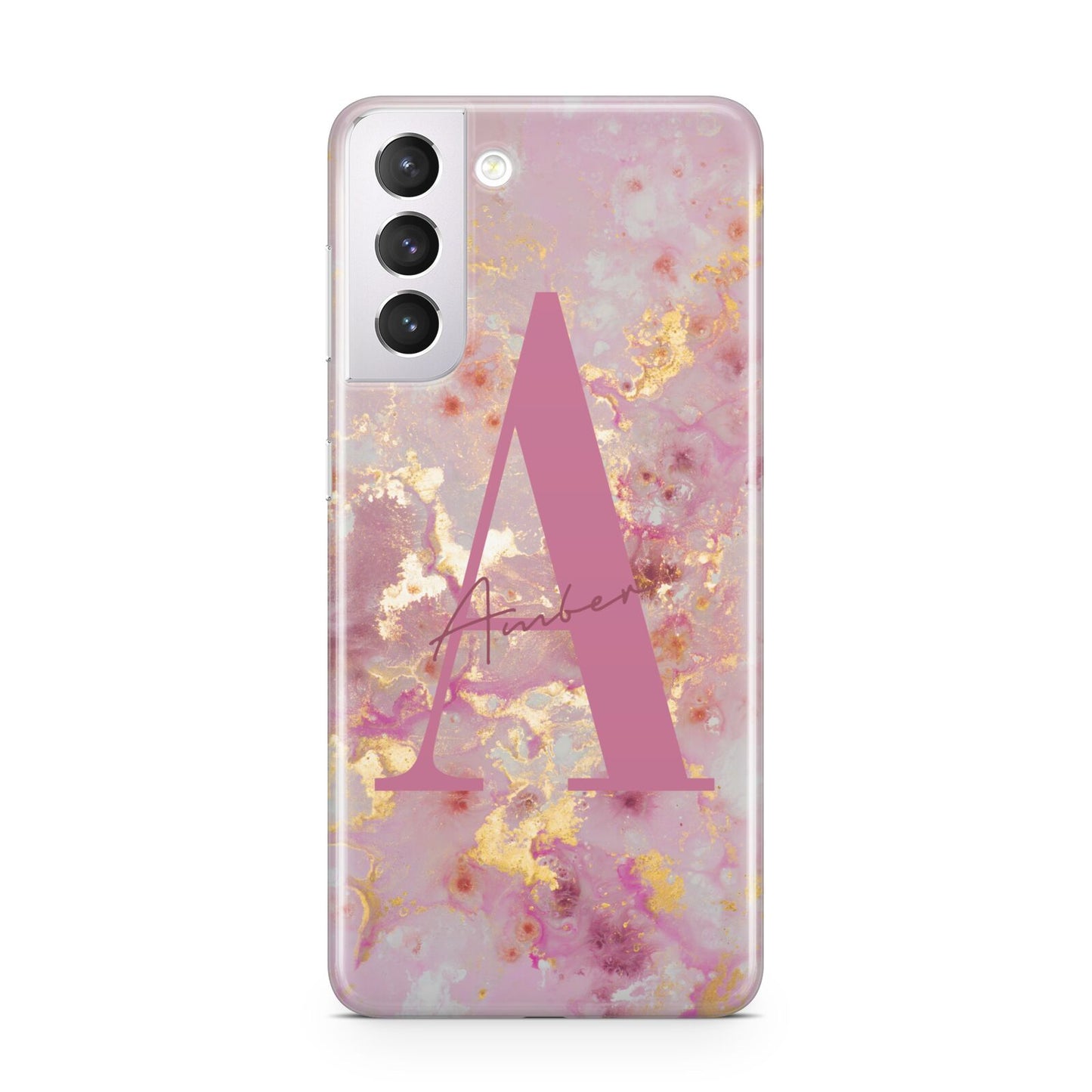 Monogrammed Pink Gold Marble Samsung S21 Case