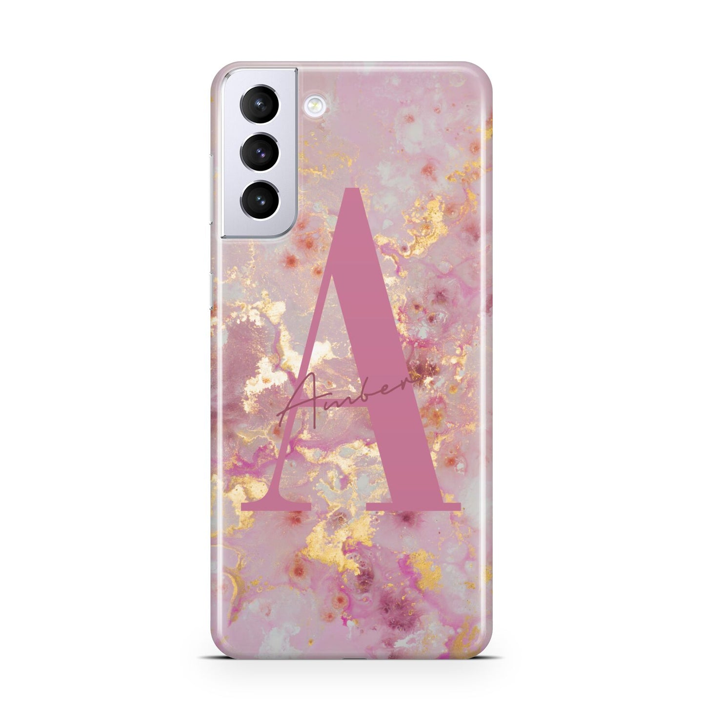 Monogrammed Pink Gold Marble Samsung S21 Plus Phone Case