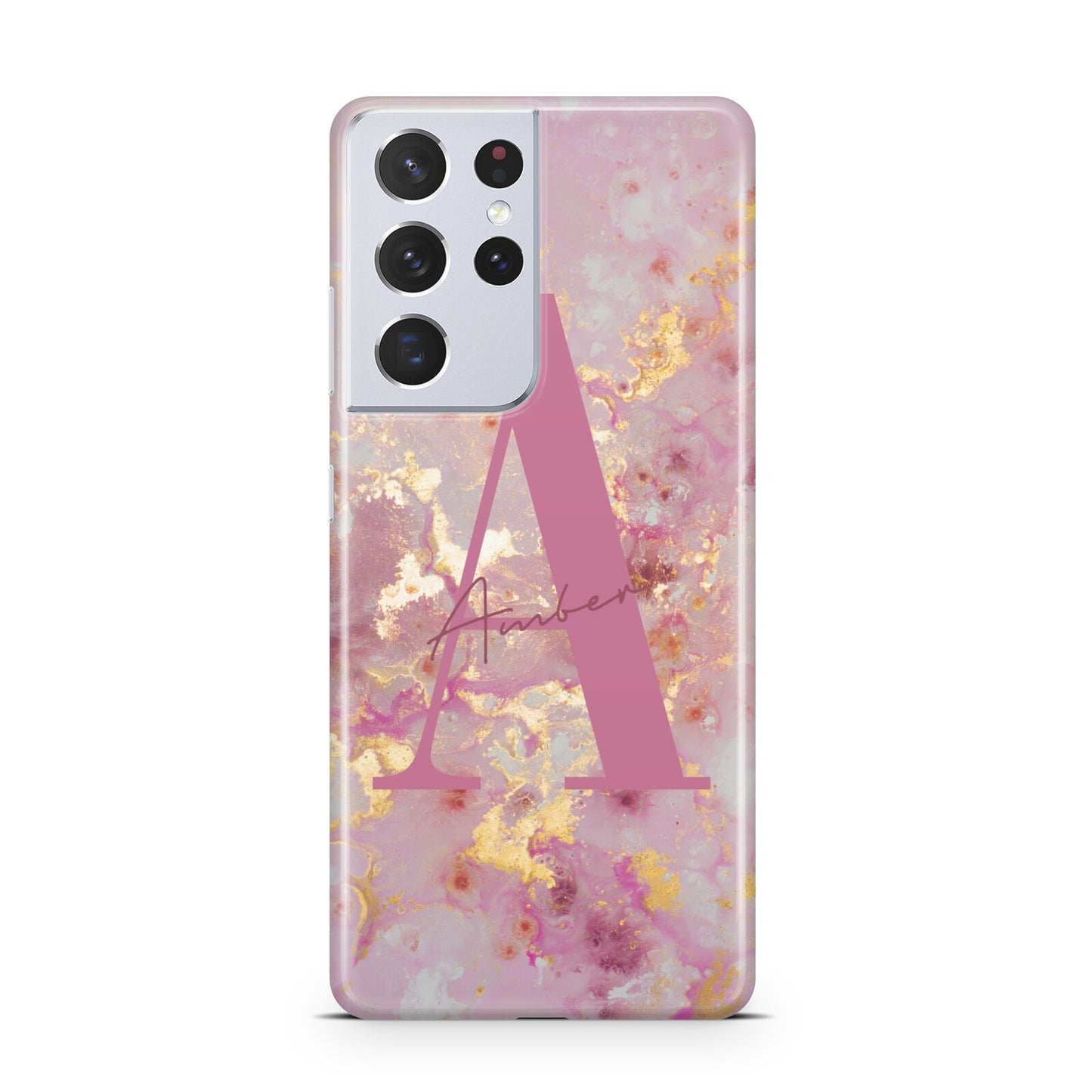 Monogrammed Pink Gold Marble Samsung S21 Ultra Case