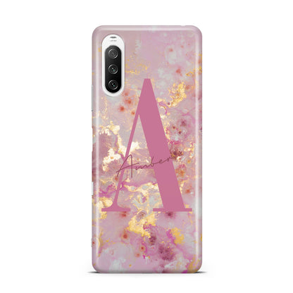 Monogrammed Pink Gold Marble Sony Xperia 10 III Case