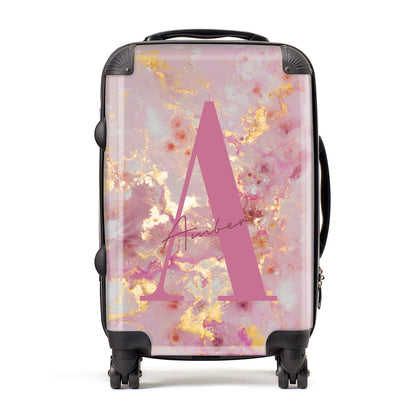 Monogrammed Pink Gold Marble Suitcase