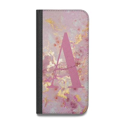 Monogrammed Pink Gold Marble Vegan Leather Flip Samsung Case