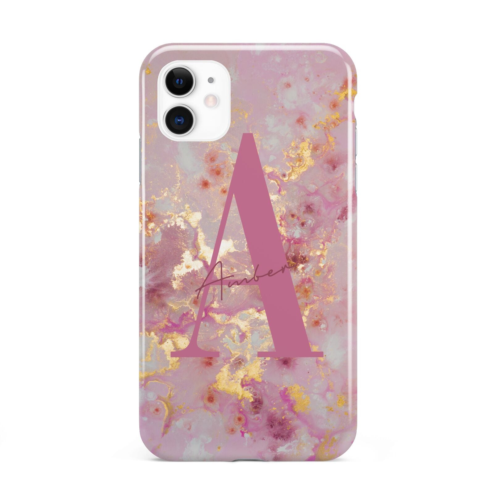 Monogrammed Pink Gold Marble iPhone 11 3D Tough Case