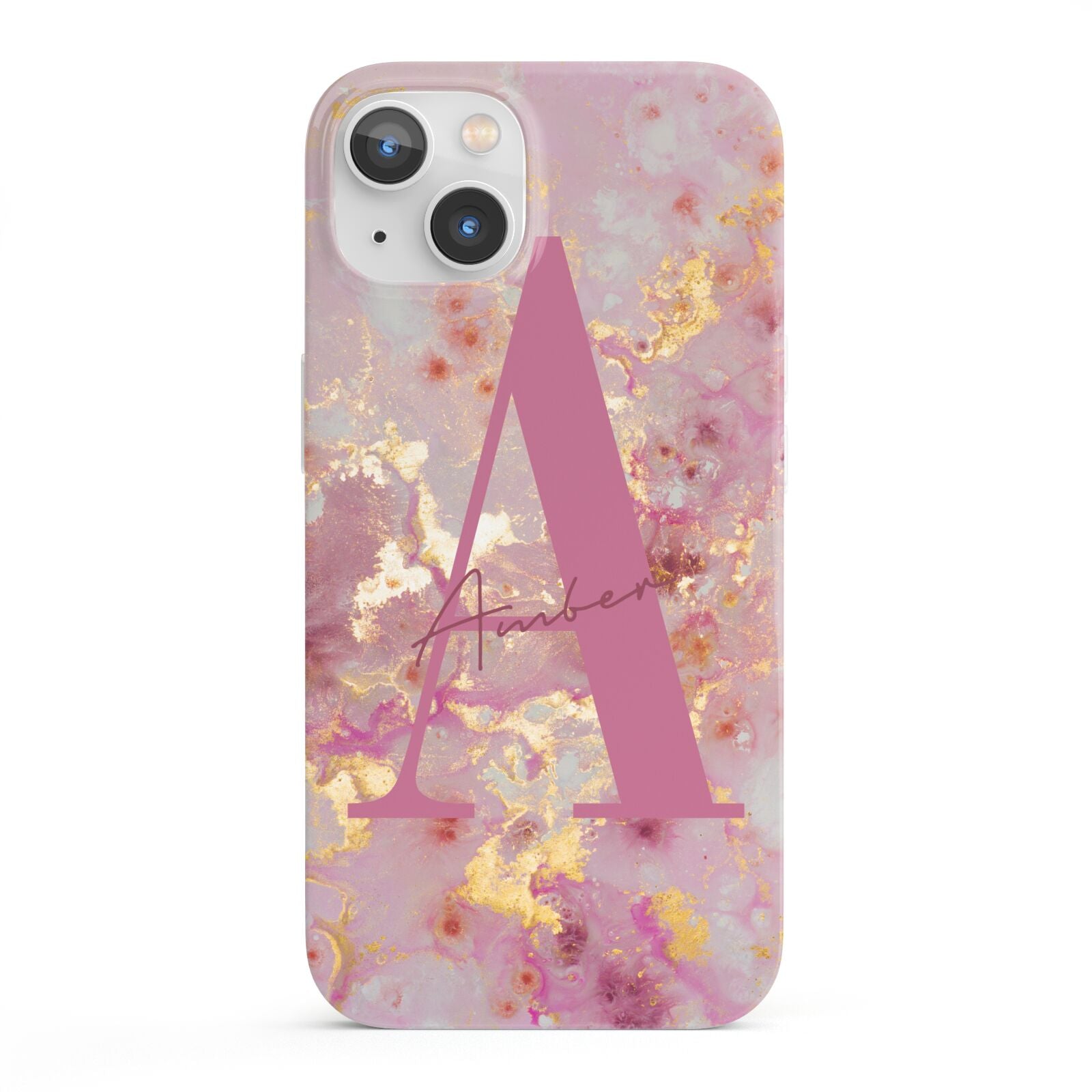 Monogrammed Pink Gold Marble iPhone 13 Full Wrap 3D Snap Case