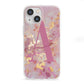 Monogrammed Pink Gold Marble iPhone 13 Mini Clear Bumper Case