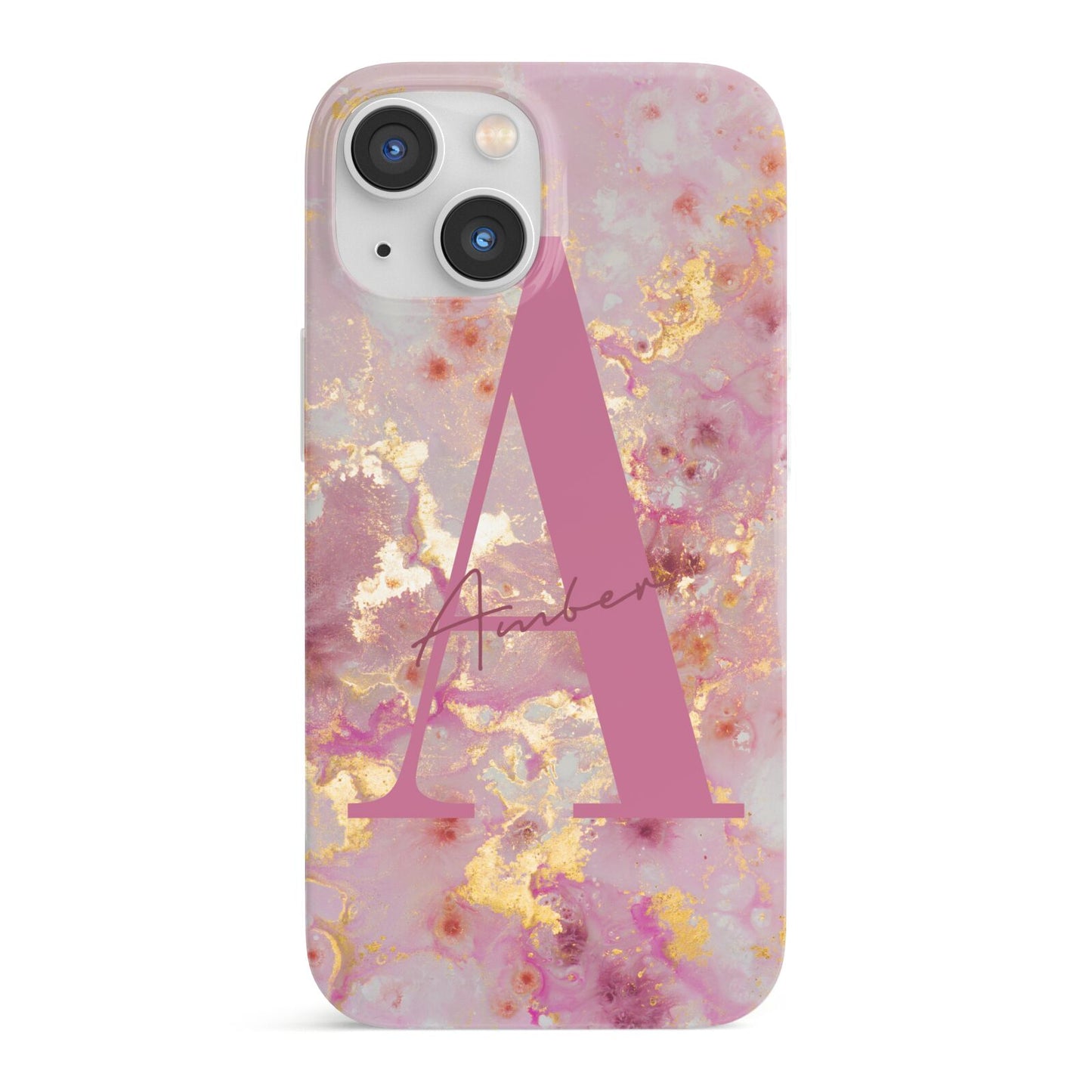 Monogrammed Pink Gold Marble iPhone 13 Mini Full Wrap 3D Snap Case