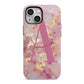 Monogrammed Pink Gold Marble iPhone 13 Mini Full Wrap 3D Tough Case