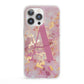 Monogrammed Pink Gold Marble iPhone 13 Pro Clear Bumper Case