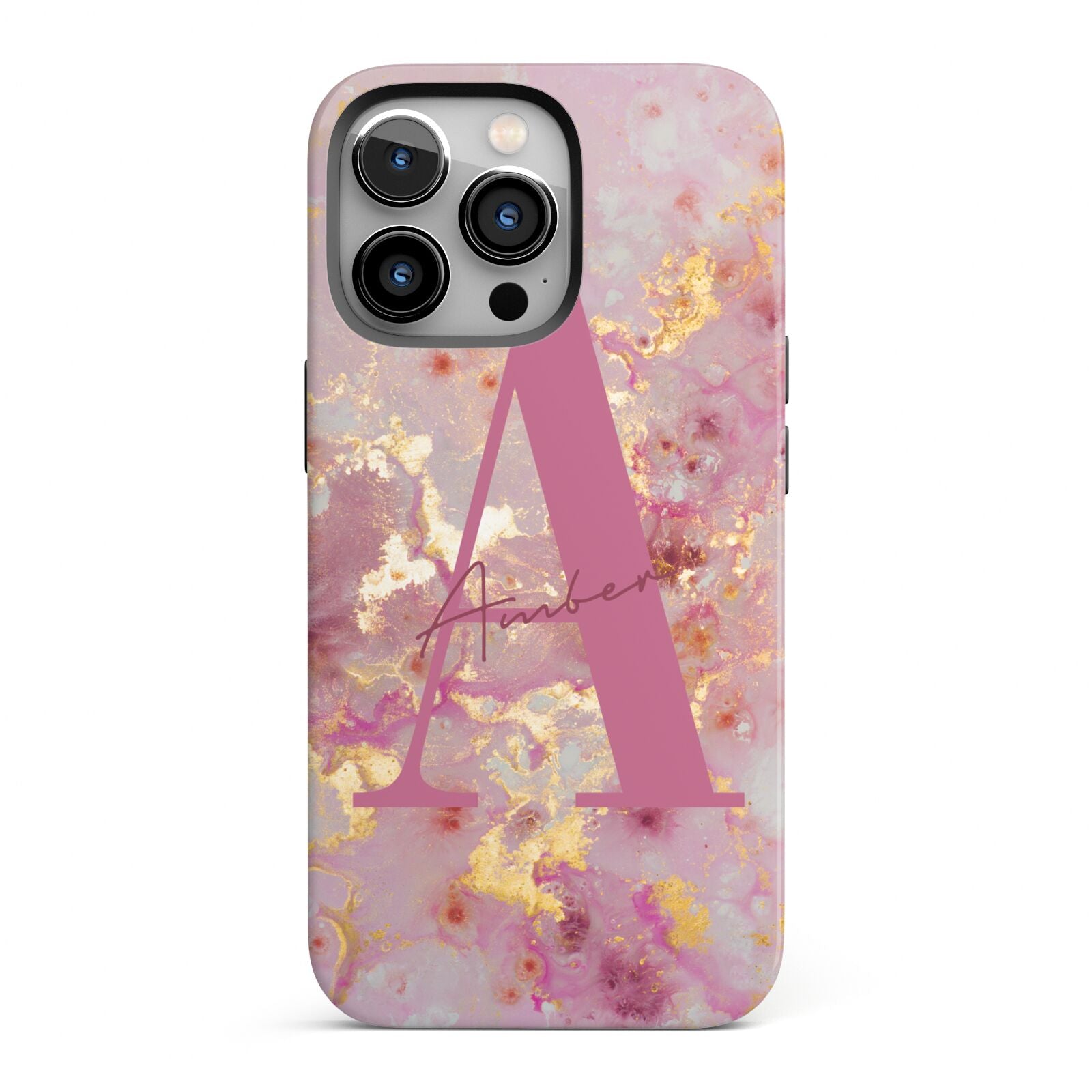 Monogrammed Pink Gold Marble iPhone 13 Pro Full Wrap 3D Tough Case