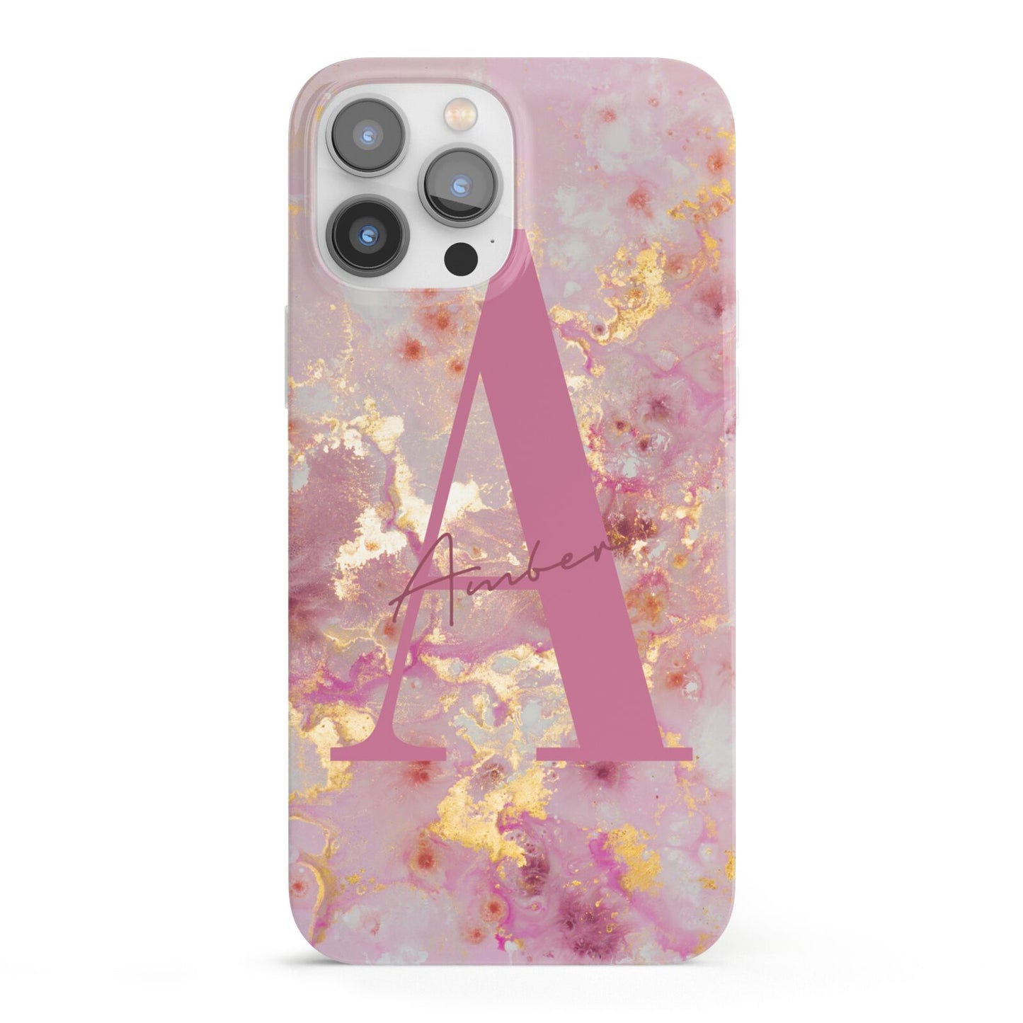 Monogrammed Pink Gold Marble iPhone 13 Pro Max Full Wrap 3D Snap Case