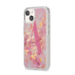 Monogrammed Pink Gold Marble iPhone 14 Clear Tough Case Starlight Angled Image