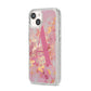 Monogrammed Pink Gold Marble iPhone 14 Glitter Tough Case Starlight Angled Image