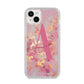 Monogrammed Pink Gold Marble iPhone 14 Plus Glitter Tough Case Starlight