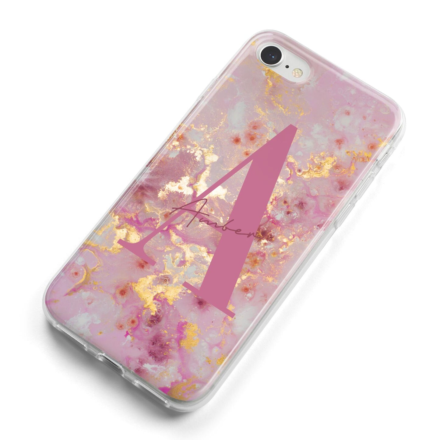 Monogrammed Pink Gold Marble iPhone 8 Bumper Case on Silver iPhone Alternative Image