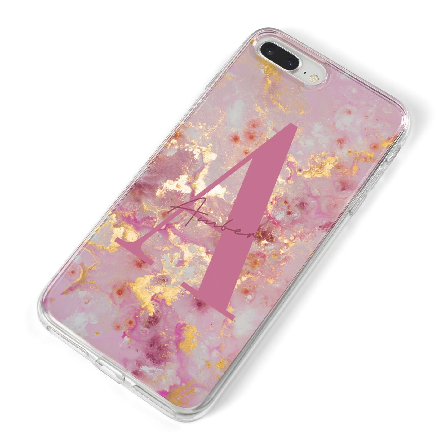 Monogrammed Pink Gold Marble iPhone 8 Plus Bumper Case on Silver iPhone Alternative Image