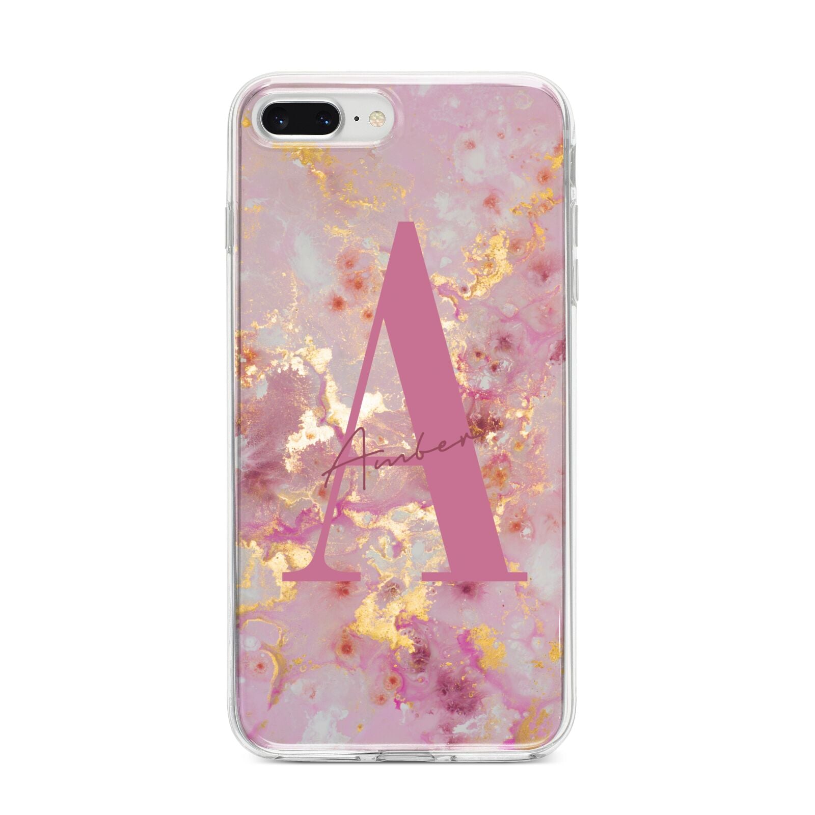 Monogrammed Pink Gold Marble iPhone 8 Plus Bumper Case on Silver iPhone