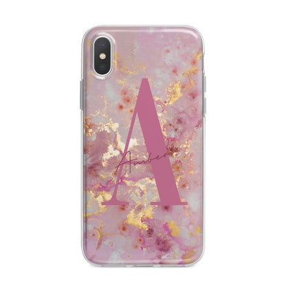 Monogrammed Pink Gold Marble iPhone X Bumper Case on Silver iPhone Alternative Image 1