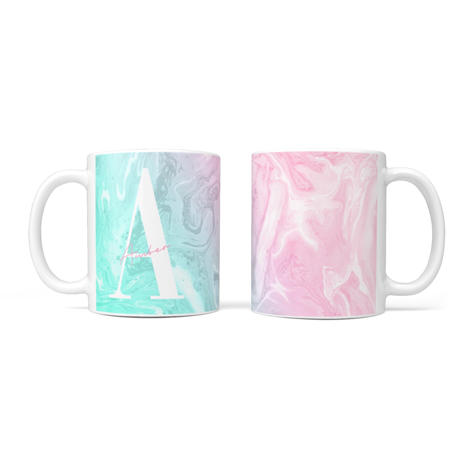 Monogrammed Pink Turquoise Pastel Marble 10oz Mug Alternative Image 3