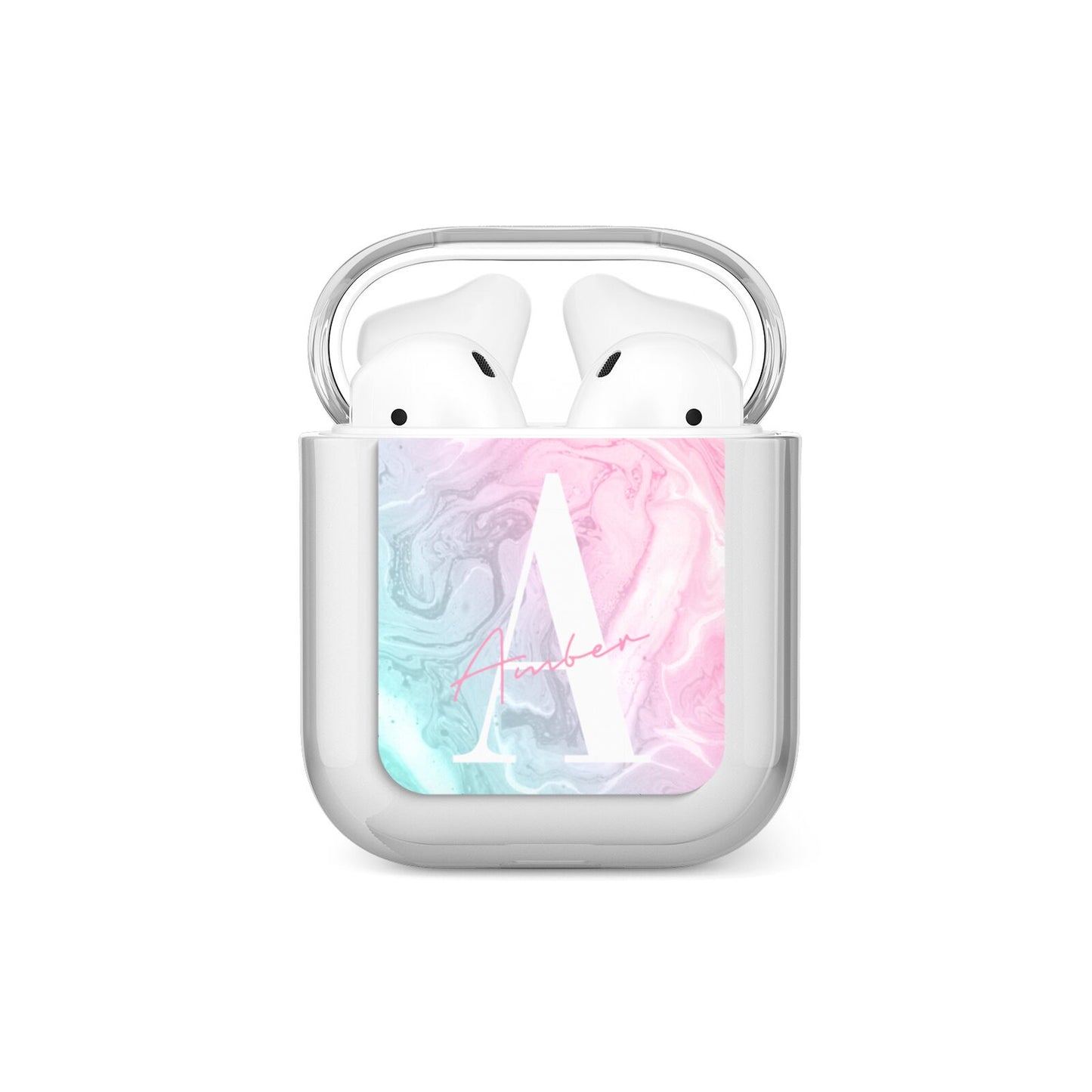 Monogrammed Pink Turquoise Pastel Marble AirPods Case