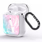 Monogrammed Pink Turquoise Pastel Marble AirPods Clear Case Side Image
