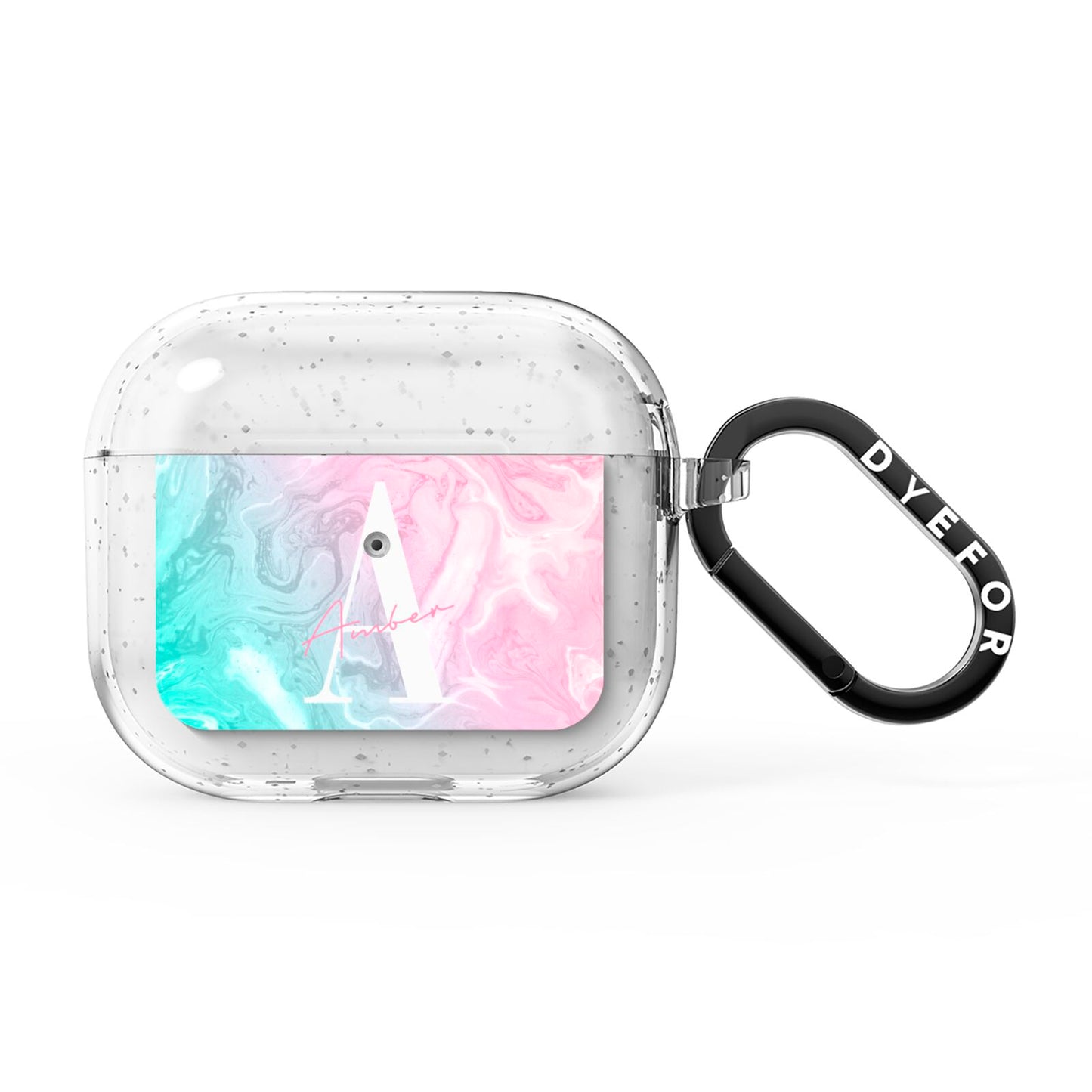 Monogrammed Pink Turquoise Pastel Marble AirPods Glitter Case 3rd Gen