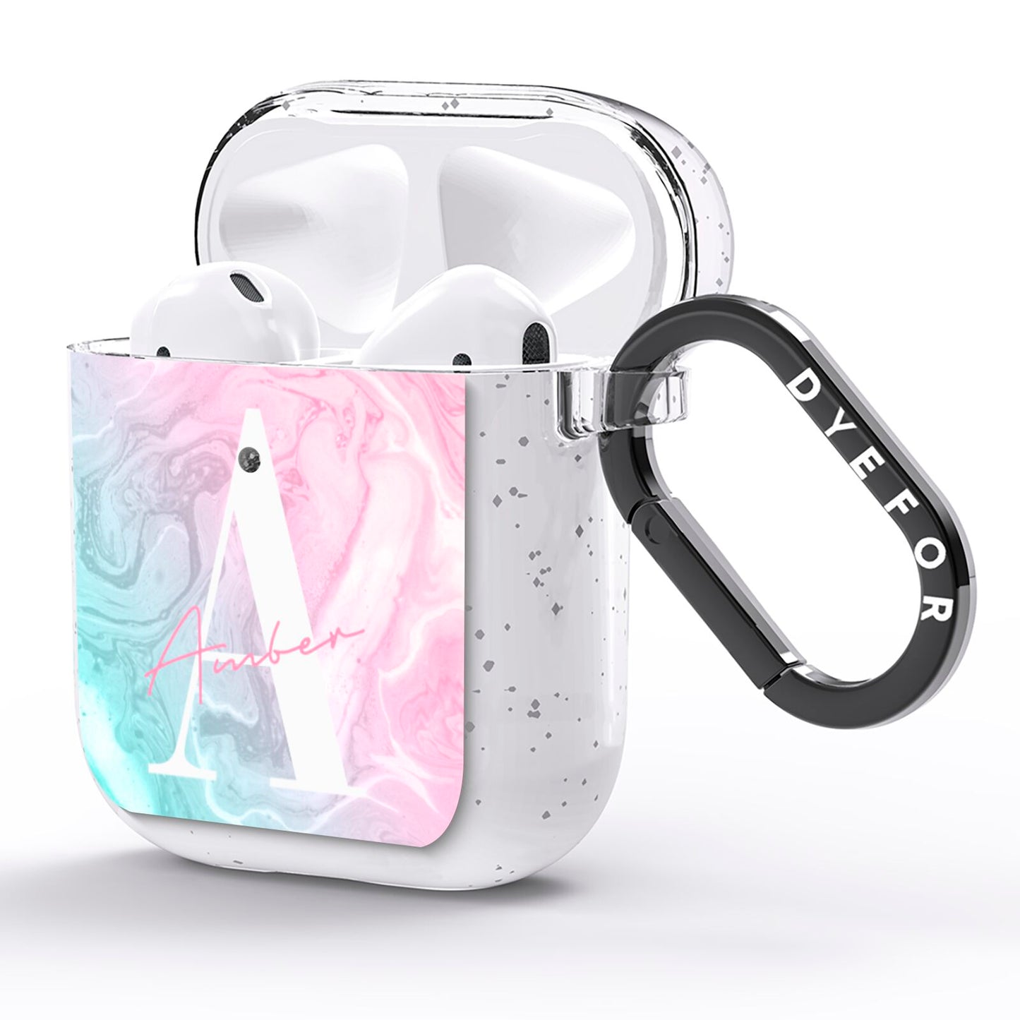 Monogrammed Pink Turquoise Pastel Marble AirPods Glitter Case Side Image