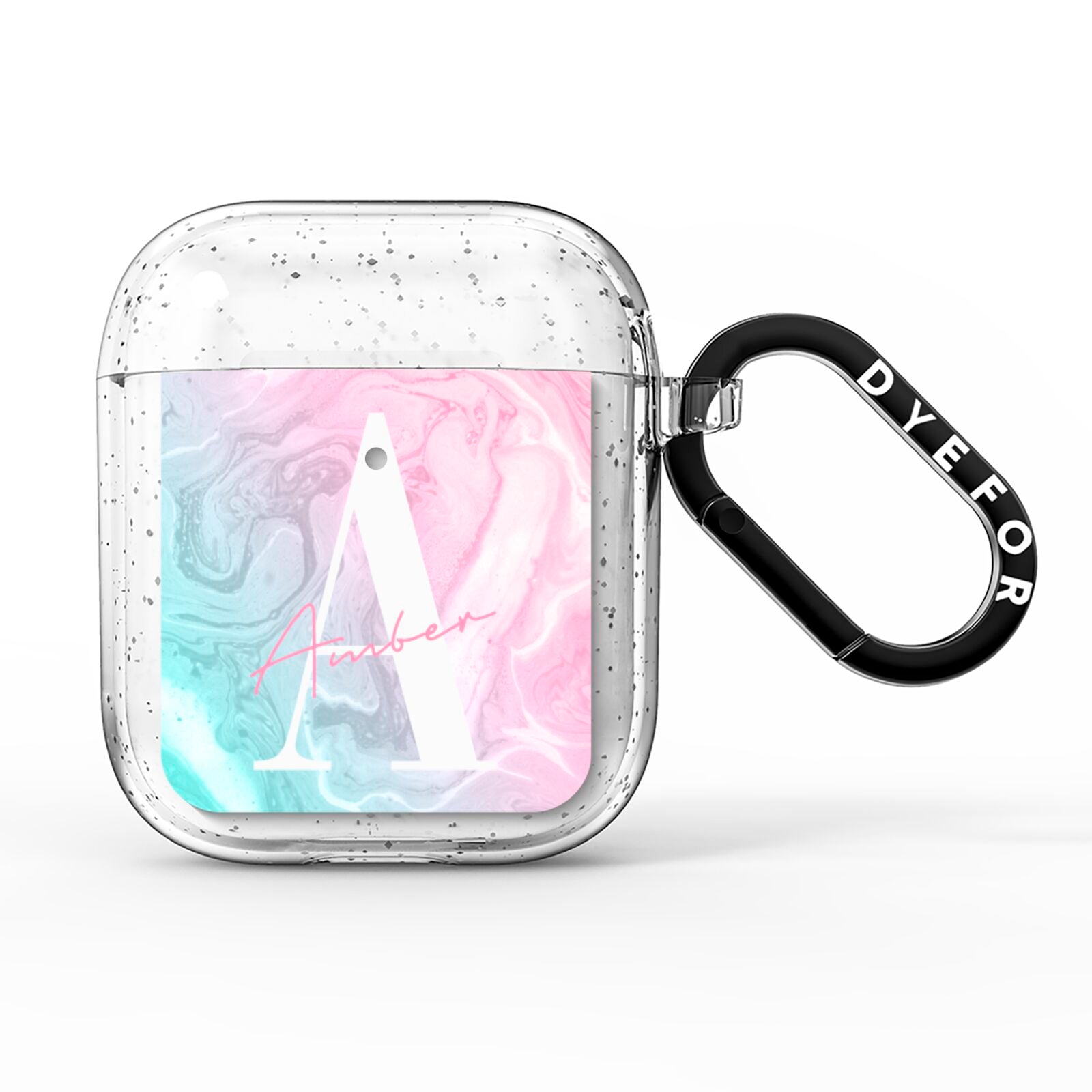 Monogrammed Pink Turquoise Pastel Marble AirPods Glitter Case