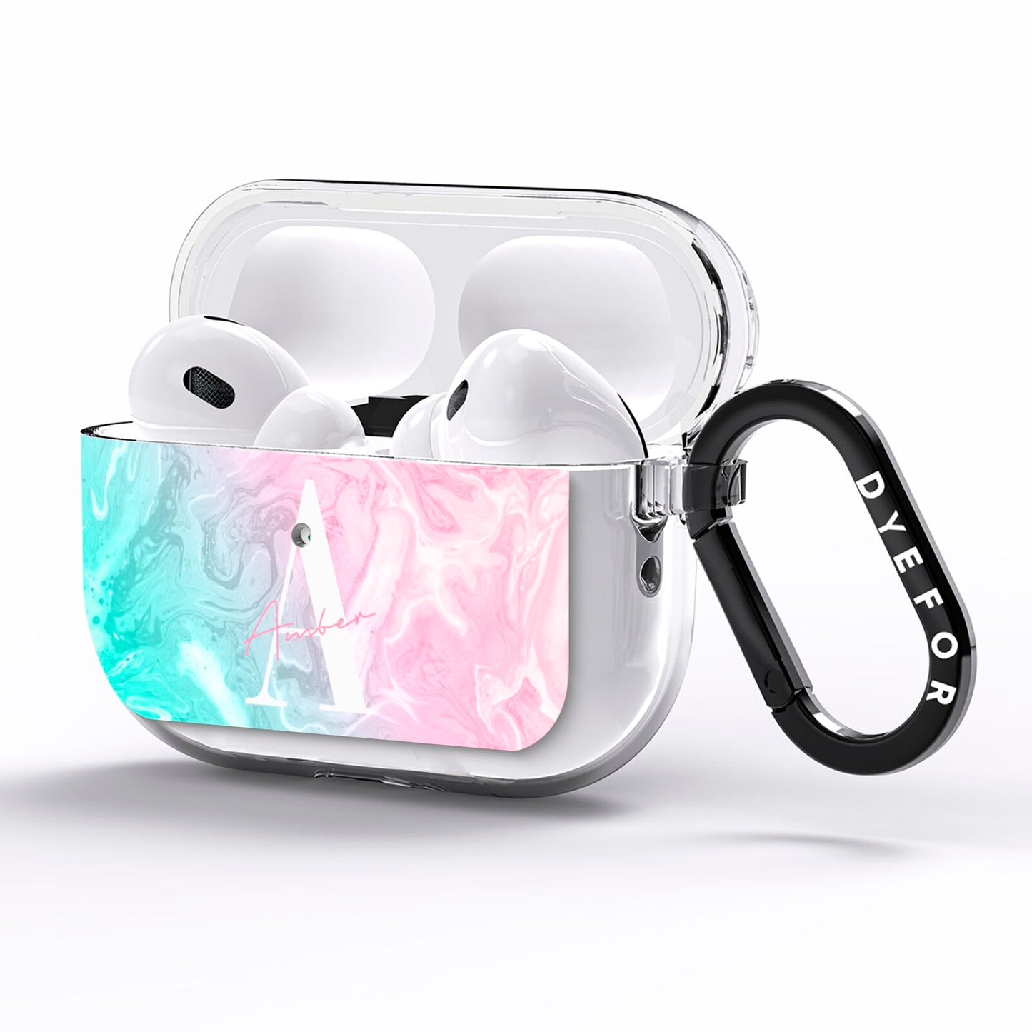 Monogrammed Pink Turquoise Pastel Marble AirPods Pro Clear Case Side Image