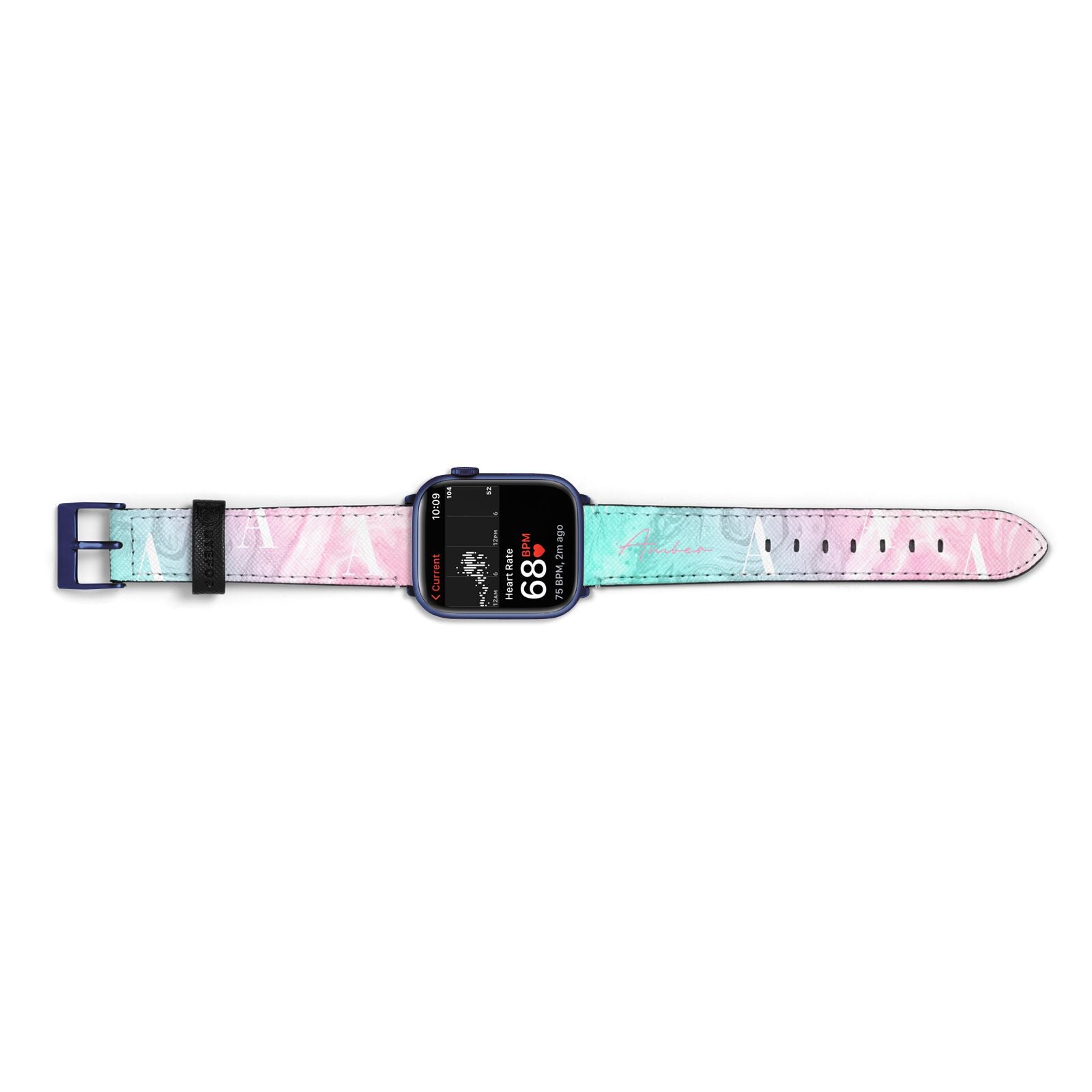 Monogrammed Pink Turquoise Pastel Marble Apple Watch Strap Size 38mm Landscape Image Blue Hardware