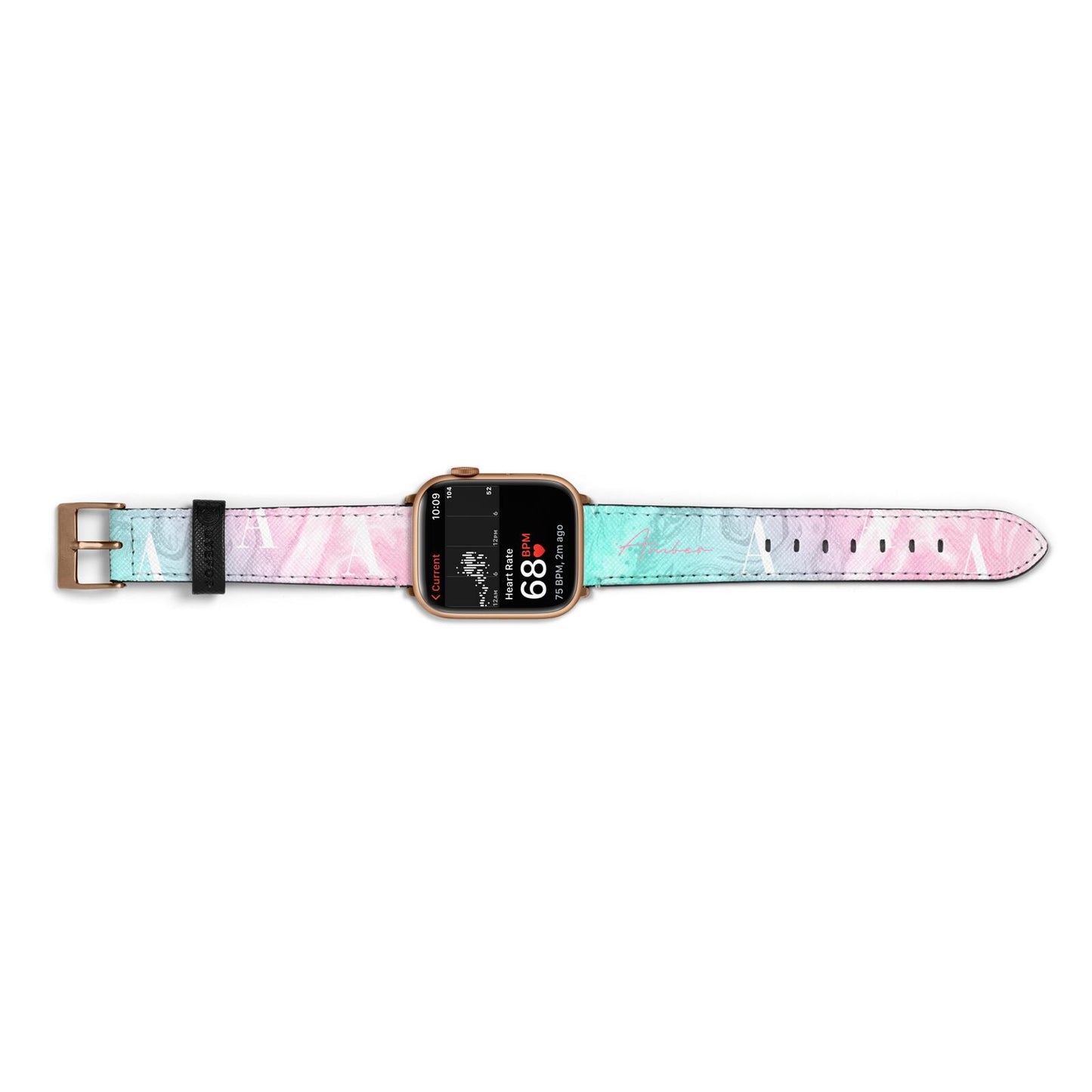 Monogrammed Pink Turquoise Pastel Marble Apple Watch Strap Size 38mm Landscape Image Gold Hardware