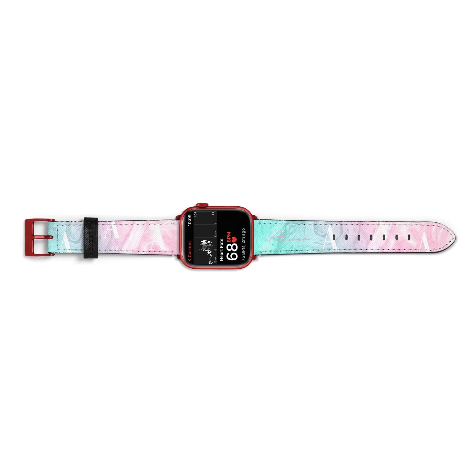 Monogrammed Pink Turquoise Pastel Marble Apple Watch Strap Size 38mm Landscape Image Red Hardware