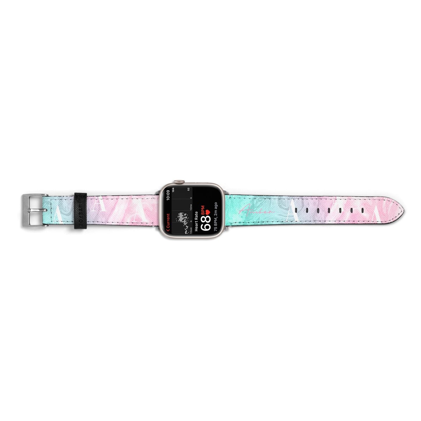 Monogrammed Pink Turquoise Pastel Marble Apple Watch Strap Size 38mm Landscape Image Silver Hardware