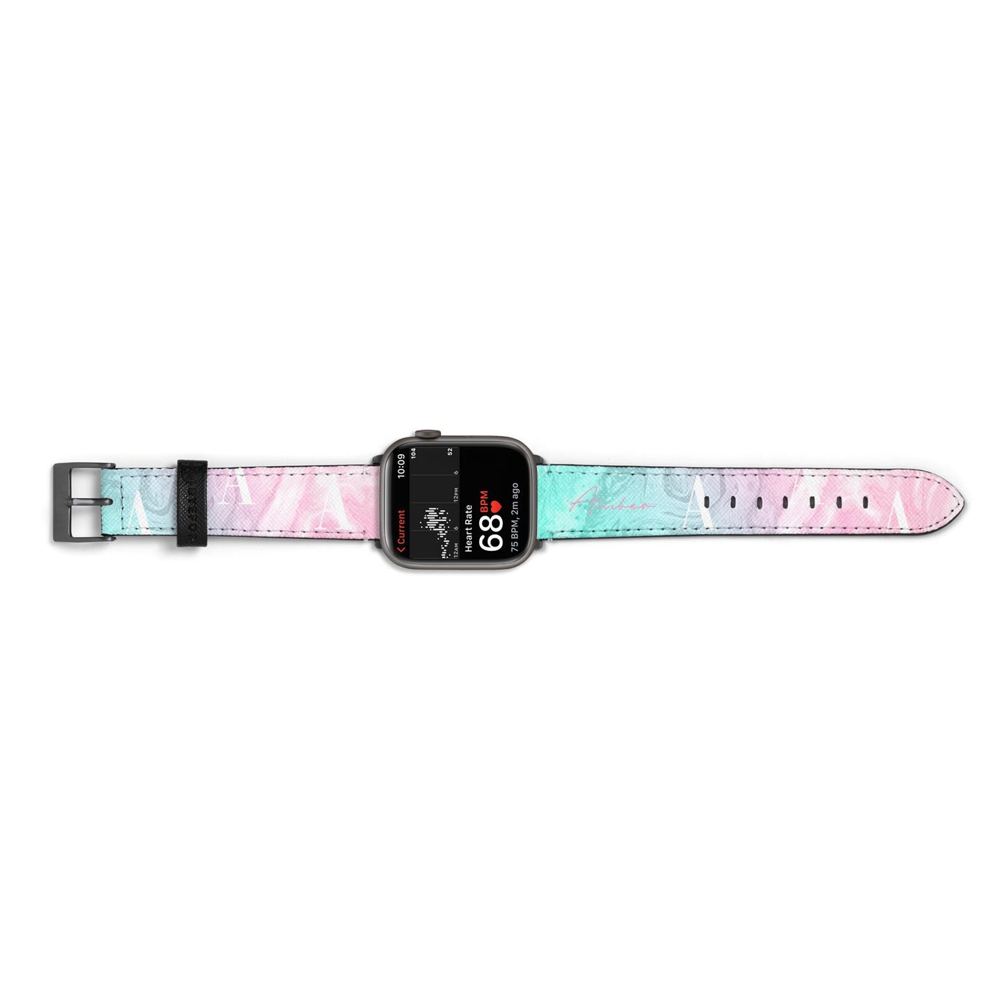Monogrammed Pink Turquoise Pastel Marble Apple Watch Strap Size 38mm Landscape Image Space Grey Hardware