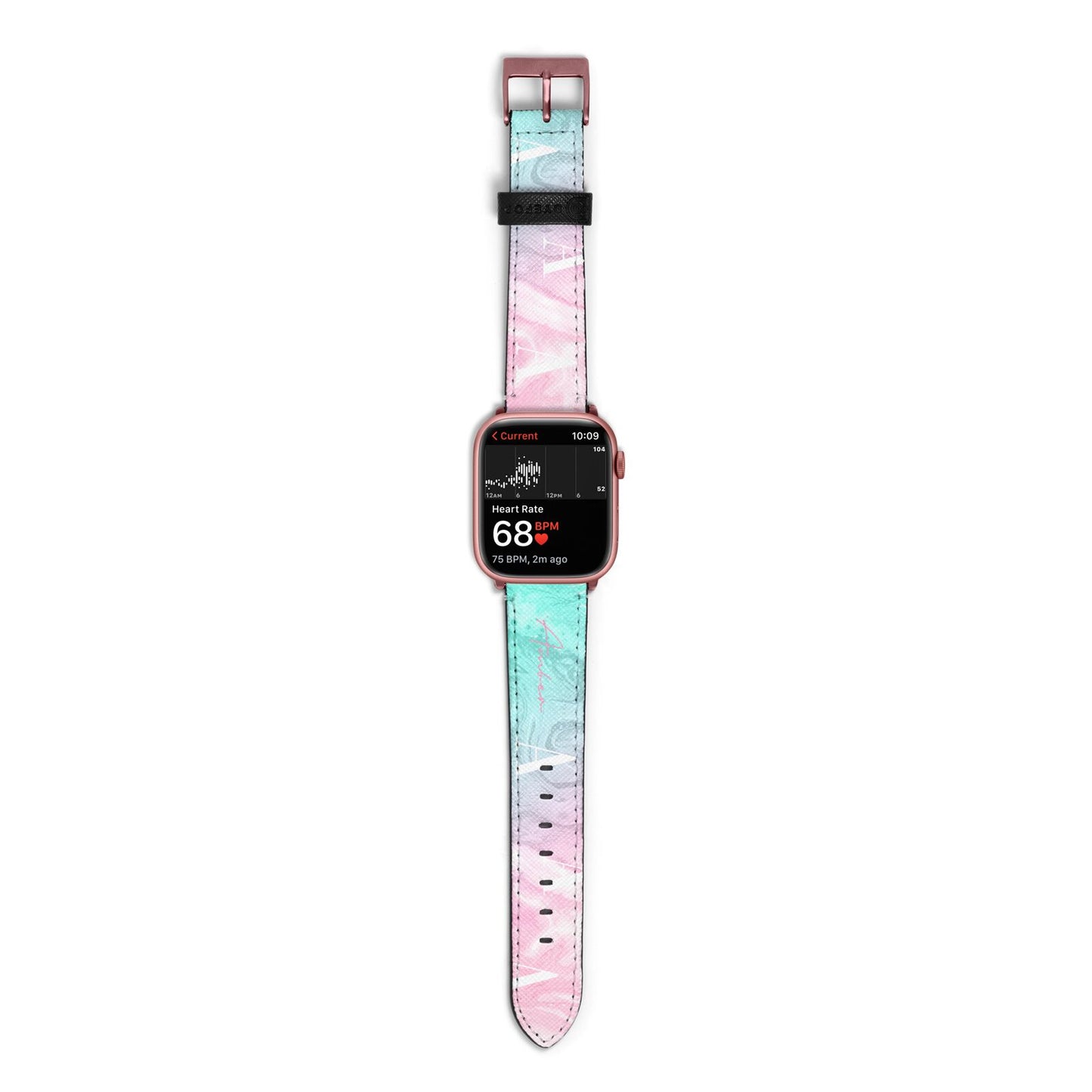 Monogrammed Pink Turquoise Pastel Marble Apple Watch Strap Size 38mm with Rose Gold Hardware