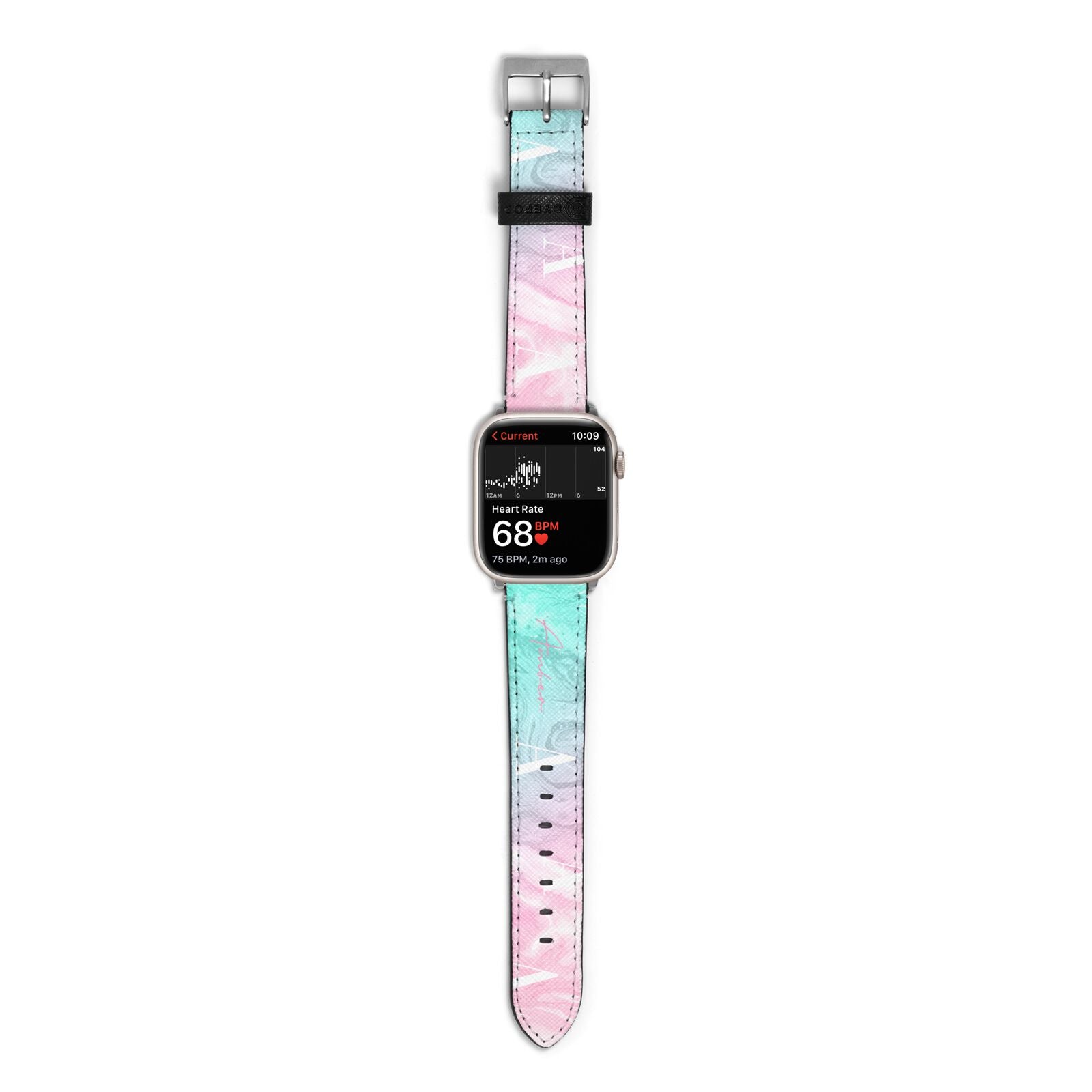 Monogrammed Pink Turquoise Pastel Marble Apple Watch Strap Size 38mm with Silver Hardware