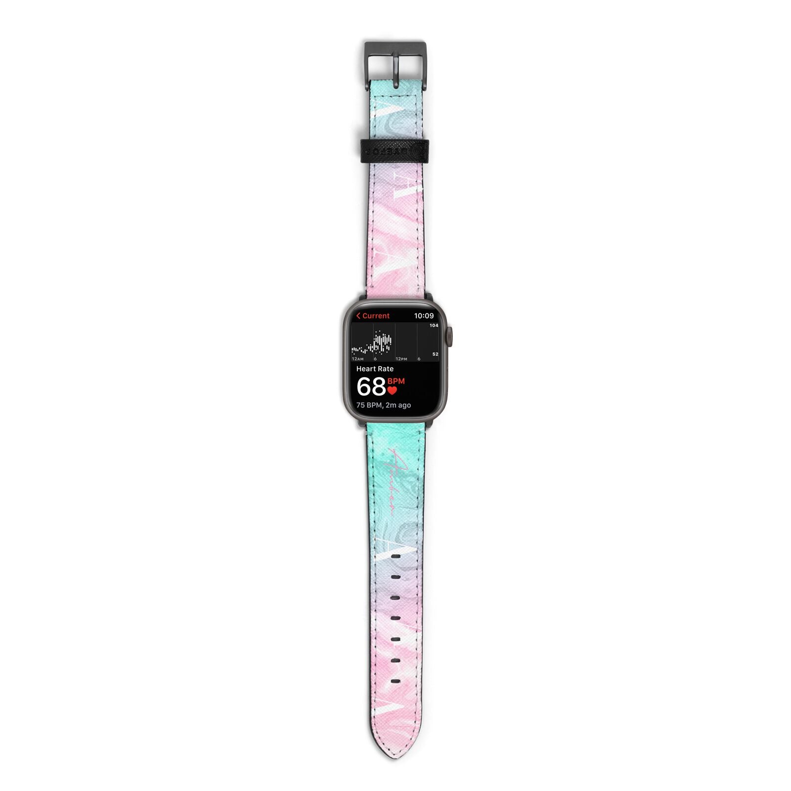 Monogrammed Pink Turquoise Pastel Marble Apple Watch Strap Size 38mm with Space Grey Hardware