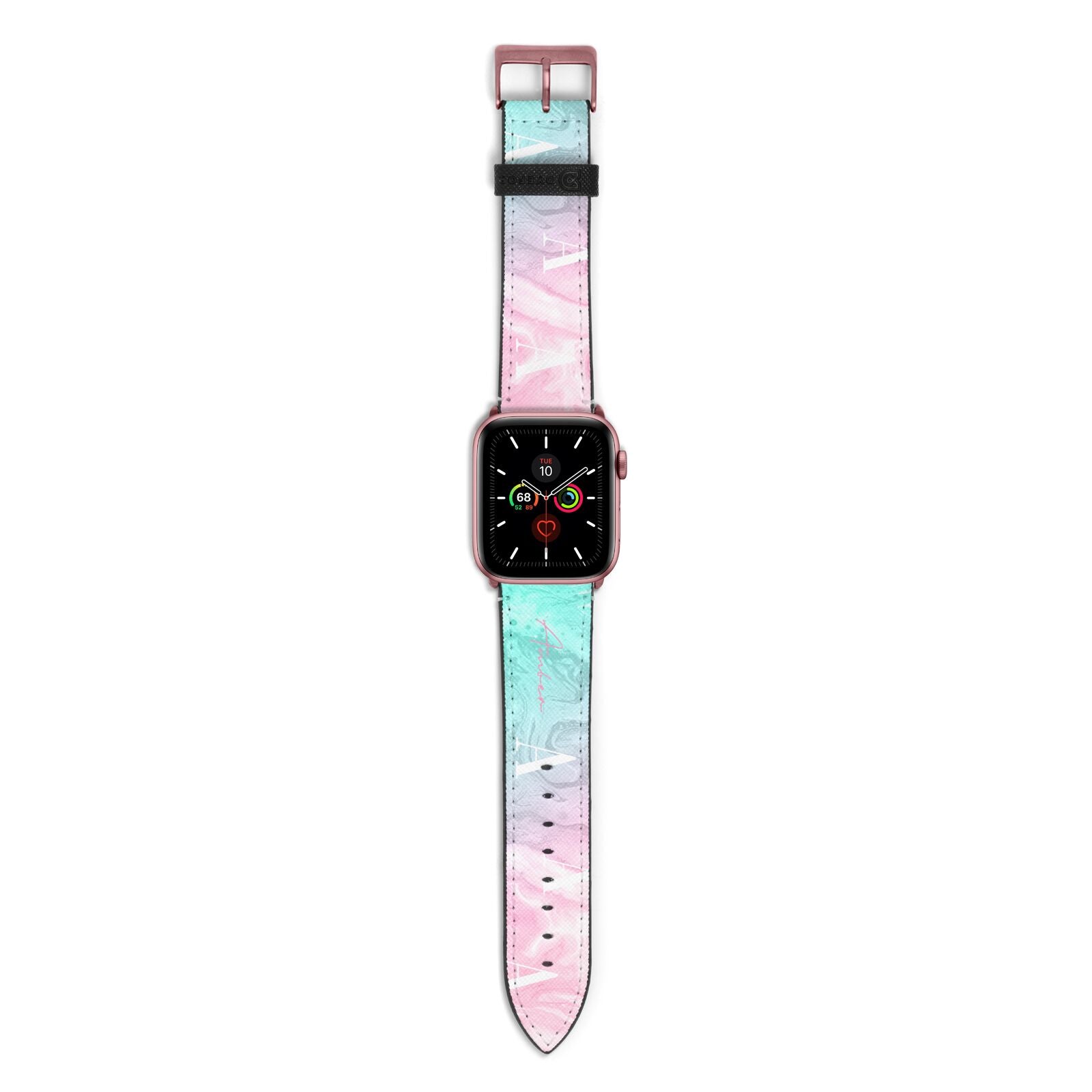 Monogrammed Pink Turquoise Pastel Marble Apple Watch Strap with Rose Gold Hardware