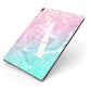 Monogrammed Pink Turquoise Pastel Marble Apple iPad Case on Grey iPad Side View